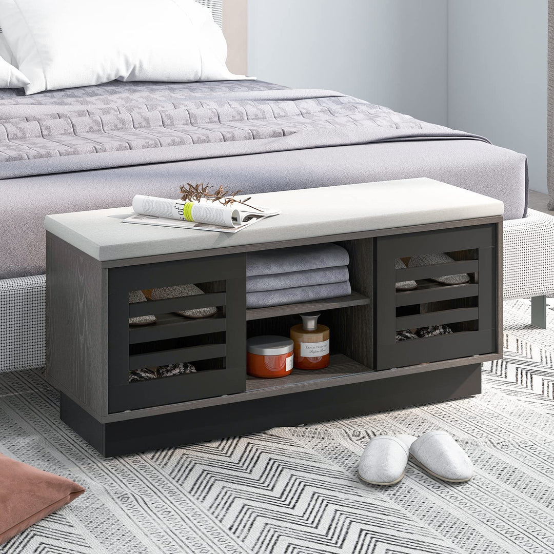 Giantex Entryway Shoe Storage Bench - Shoe Rack w/Seat Cushion &amp; 6 Storage Compartments