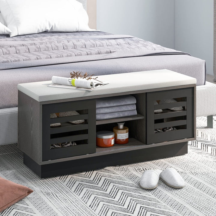 Giantex Entryway Shoe Storage Bench - Shoe Rack w/Seat Cushion &amp; 6 Storage Compartments