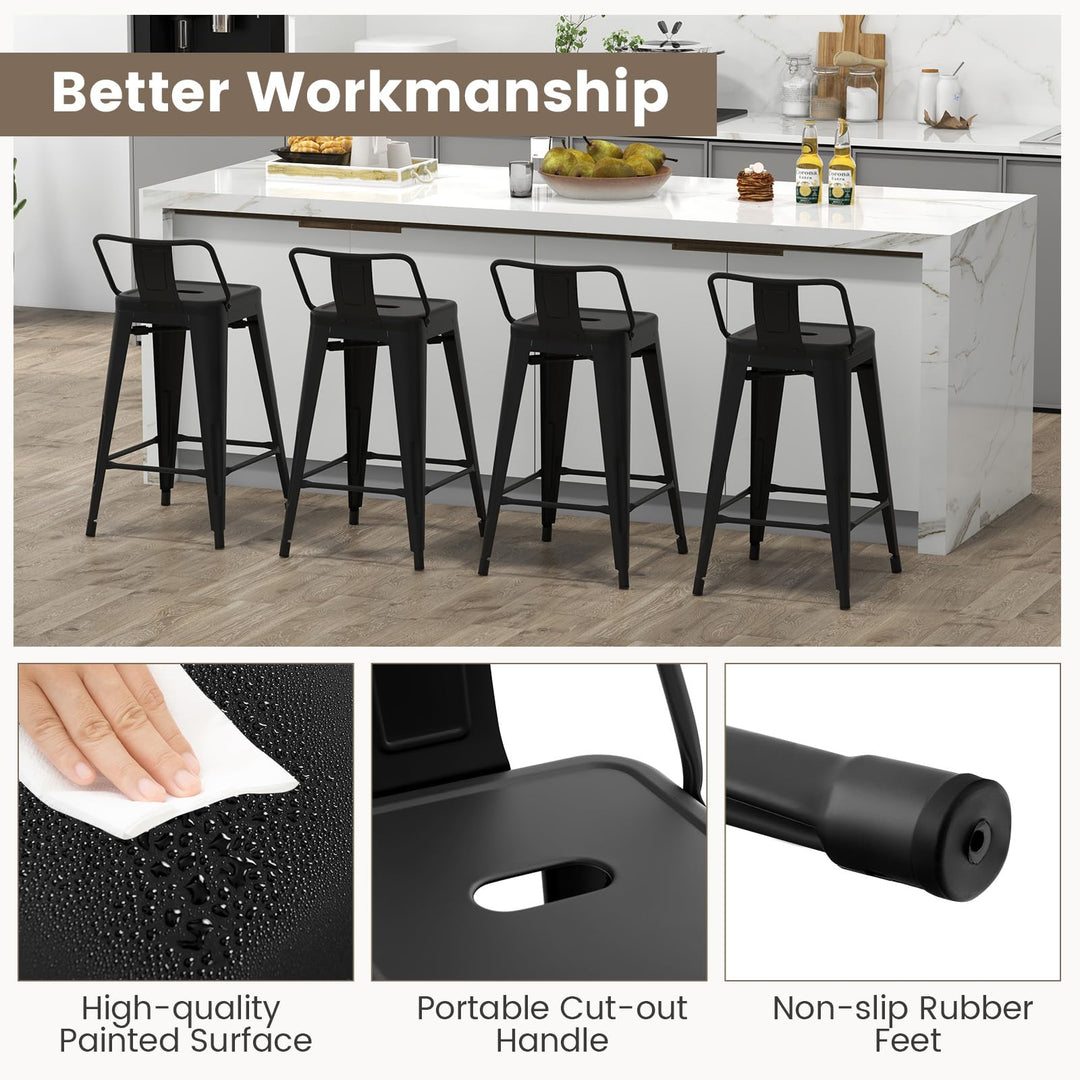 Giantex Metal Bar Stools Set of 4, 24" Counter Height Modern Industrial Barstools w/Removable Bucket Back &amp; Footrest