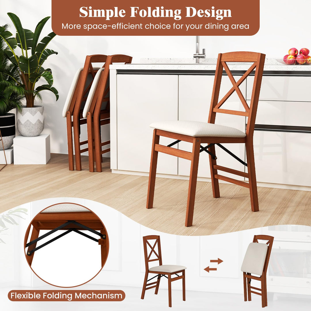 Giantex Folding Dining Chairs Set of 2/4, Modern Kitchen Chairs w/Padded Seat &amp; Cross Backrest