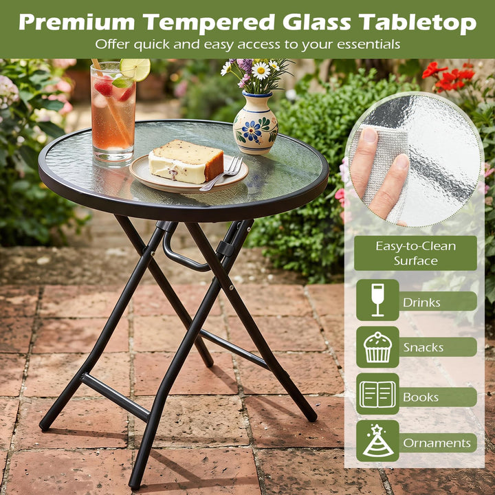 Giantex Round Folding Side Table w/Tempered Glass Tabletop &amp; Metal Frame (1/2)