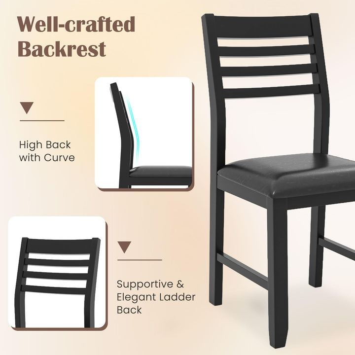Giantex Dining Chairs Black, Faux Leather Upholstered Kitchen Chairs w/Padded Seat &amp; Ladder Back