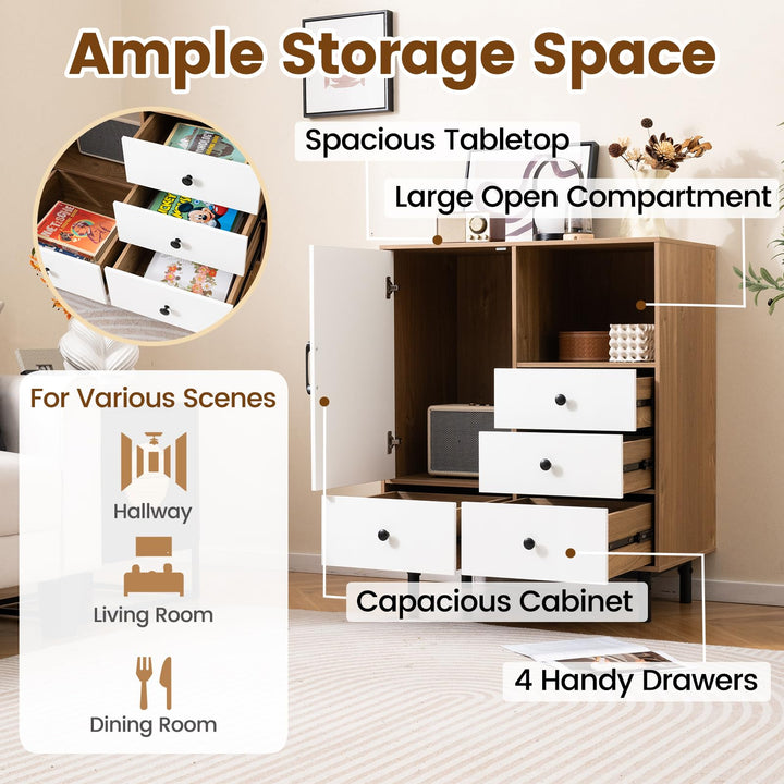 Giantex Storage Cabinet with 4 Drawers Door &amp; Open Compartment, Metal Support Legs