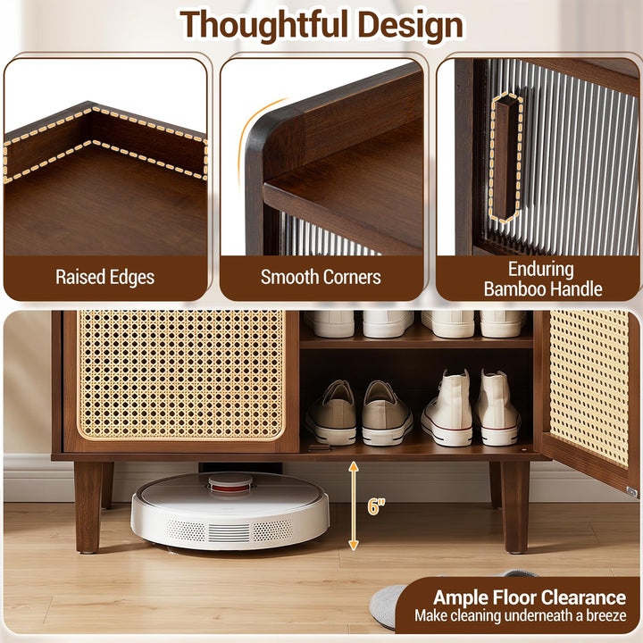 Giantex Bamboo Shoe Cabinet w/Woven Rattan Doors