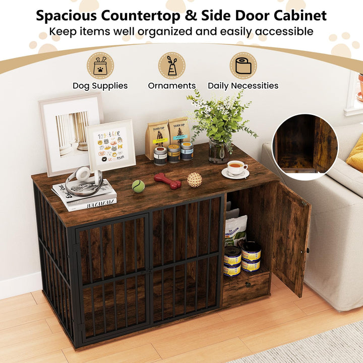 Giantex 47.5" Dog Crate Furniture with Hidden Feeding Drawer &amp; Side Storage Cabinet
