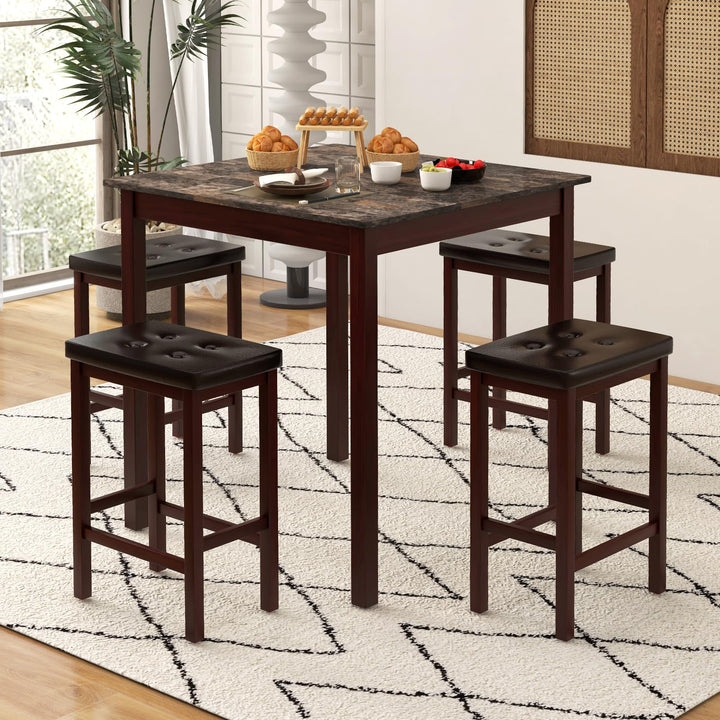 5-Piece Bar Table Set Counter-Height Dining Table and 4 Bar Stools-Brown &amp; White