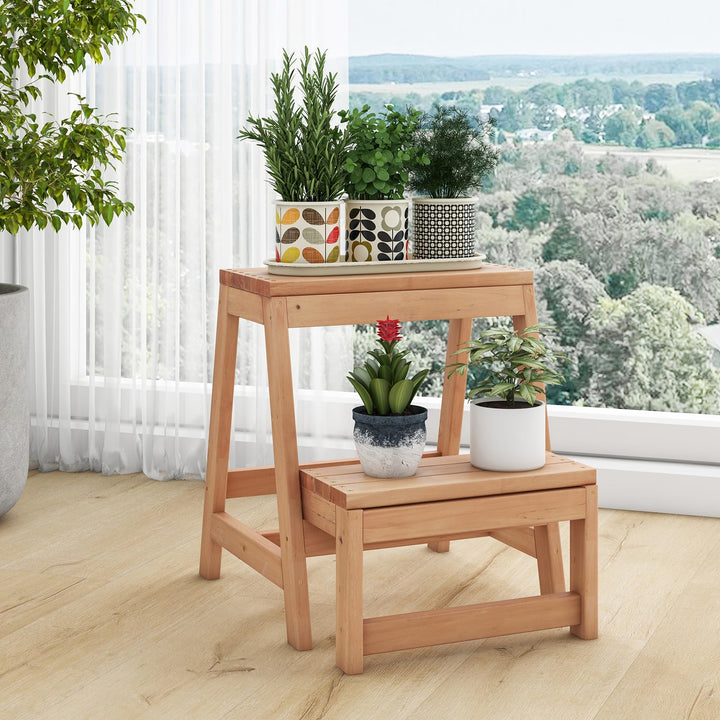 Giantex Folding Step Stool, Wooden 2-Step Stool for Kids &amp; Adults, Holds up to 550Lbs
