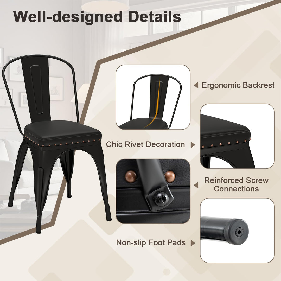 Giantex Metal Dining Chairs Set of 4 with Detachable Backrest &amp; PU Leather Padded Seat