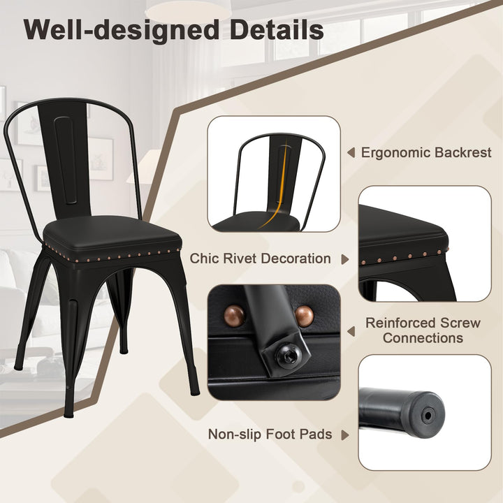 Giantex Metal Dining Chairs Set of 4 with Detachable Backrest &amp; PU Leather Padded Seat