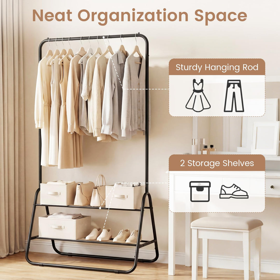 Giantex Heavy Duty Clothes Rack | Metal Garment Rack with Hanging Rod and Storage Shelves