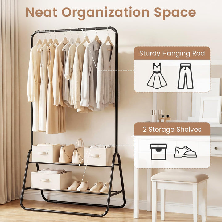 Giantex Heavy Duty Clothes Rack | Metal Garment Rack with Hanging Rod and Storage Shelves