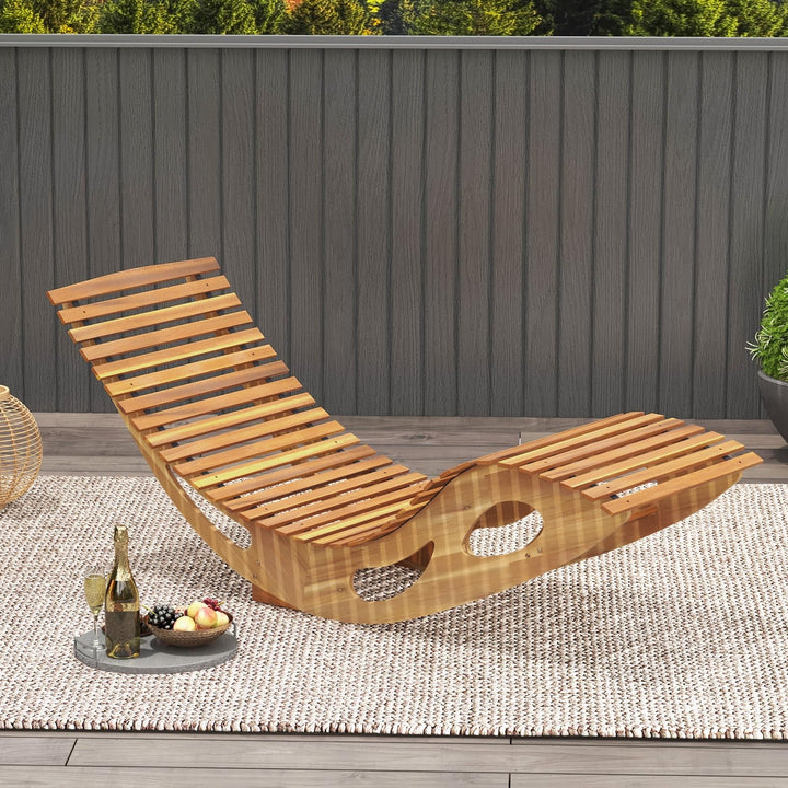 Giantex Acacia Wood Outdoor Rocking Chair, Patio Lounge Chair with Ergonomic Curved &amp; Slatted Seat, High Back
