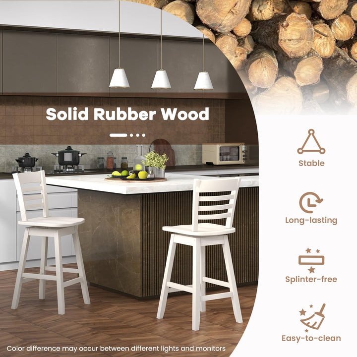 Giantex Wood Bar Stools, Swivel Counter Height Bar Stools with Slatted Hollow Back &amp; Ergonomic Contoured Seat