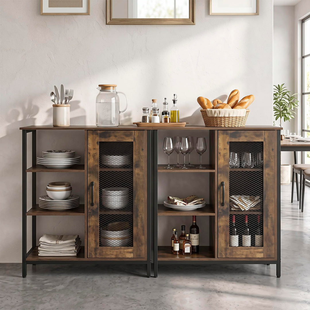 Giantex Industrial Side Cabinet with Metal Mesh Door and 3 Open Shelves