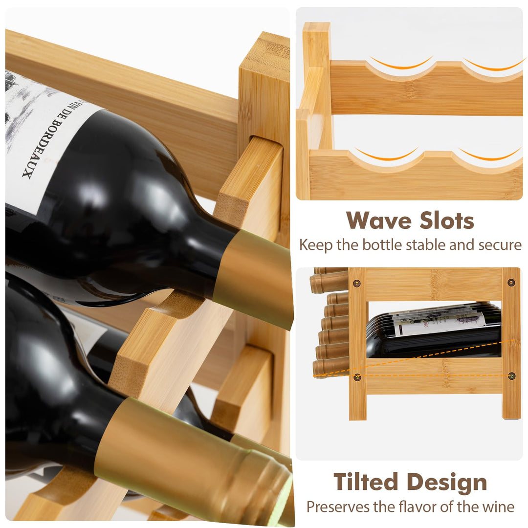Giantex Bamboo Wine Rack, 3 Tier 18 Bottle Wine Storage Cabinet Shelf, Small Wine Rack Bottle Organizer Freestanding Counter