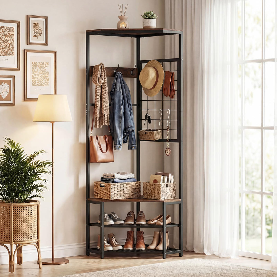 Giantex Corner Hall Tree with Shoe Bench for Entryway