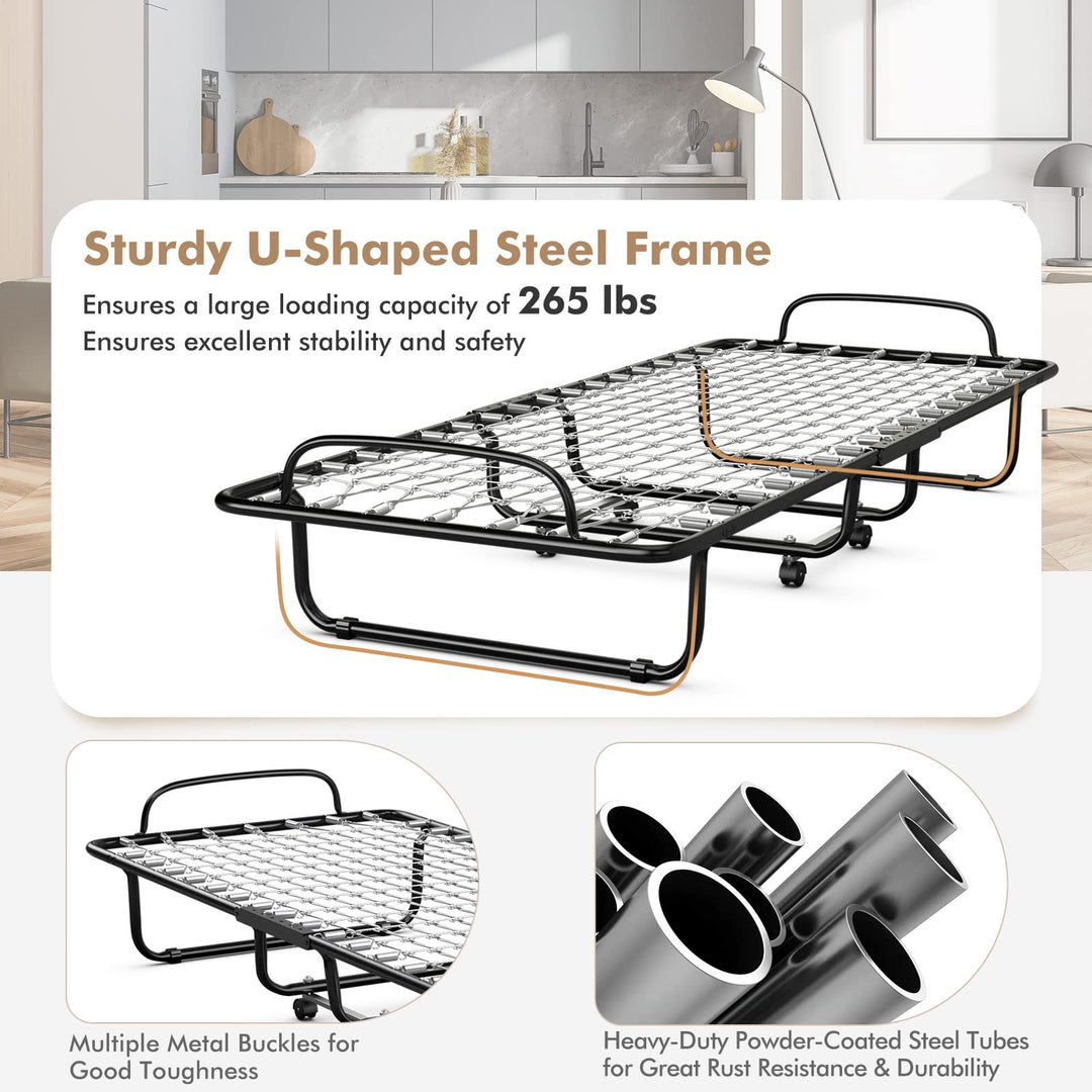 Giantex Folding Bed with Mattress for Adults, 75" x 31" Cot Size Portable Rollaway Bed with Sturdy Metal Frame