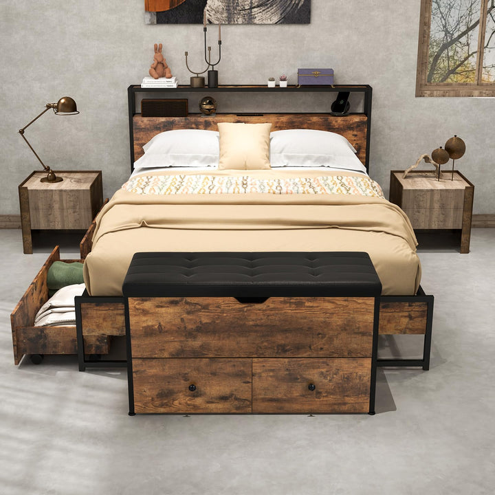 Giantex Storage Bench with Flip Top Storage Chest, 2 Rolling Drawers (Rustic Brown)