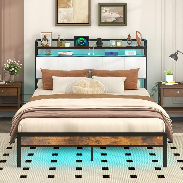 Giantex King/Queen/Full/Twin Size Bed Frame with Storage Headboard