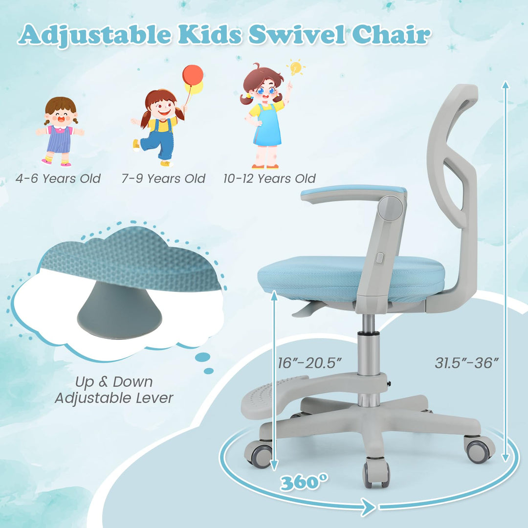 Kids Desk Chair, Ergonomic Adjustable Student Rolling Chair with Footrest &amp; Flip-up Armrest