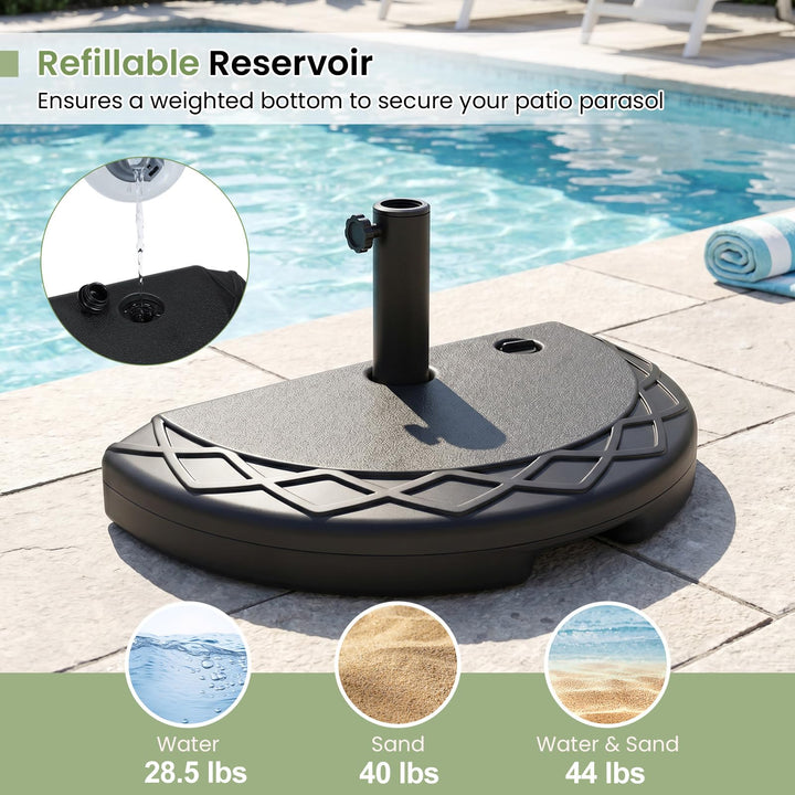 Giantex Half Round Patio Umbrella Base | 44 lbs Fillable Half Umbrella Stand with 1.5"-1.9" Pole Adapters