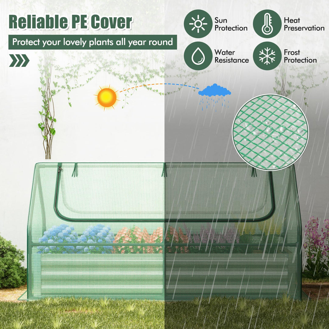 Giantex Galvanized Steel Raised Garden Bed with Mini Greenhouse, Outdoor Metal Planter Box Kit with Large Roll-up Cover
