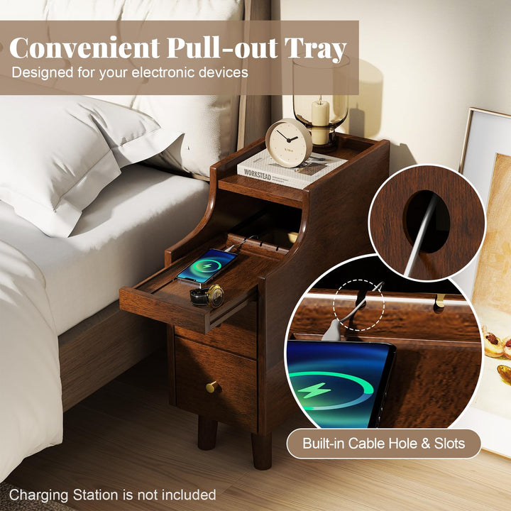 Giantex Narrow Nightstand with 2 Drawers for Small Spaces (1/2)