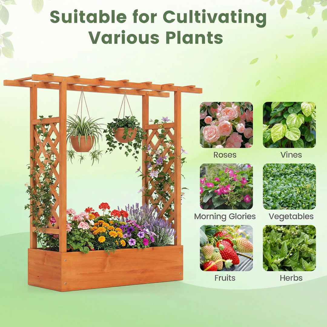 Giantex Wooden Raised Garden Bed with Trellis &amp; Hanging Roof