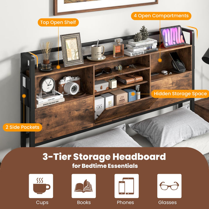 Giantex Queen/Full Size Bed Frame with Storage Headboard