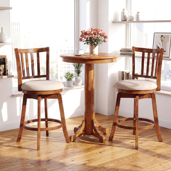 Giantex 25" Counter Height Stools Set of 2/4 with Rubber Wood Legs &amp; Footrest &amp; Upholstered Seat