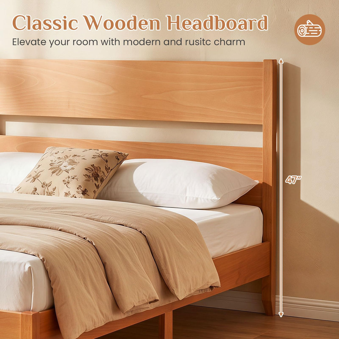 GIANTEX Queen/Full/Twin Size Wooden Bed Frame with Slatted Headboard