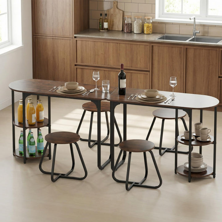 3-Piece Industrial Dining Table Set for Small Space-Rustic Brown