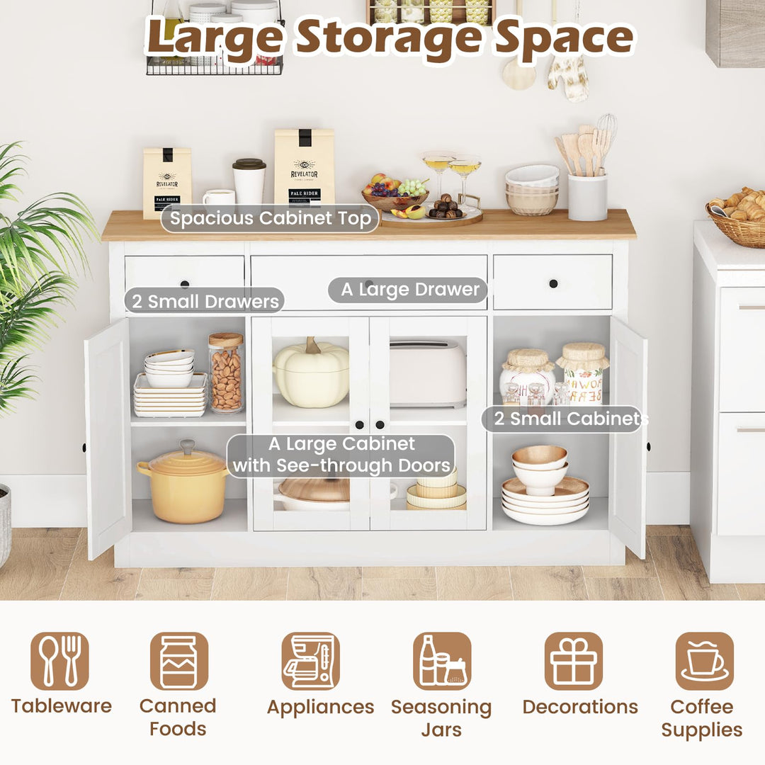 Giantex 55" Large Buffet Sideboard with 3 Drawers &amp; 2 See-Through Doors