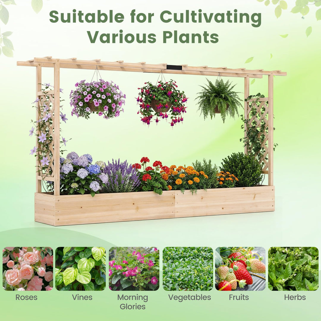 Giantex Wooden Raised Garden Bed with Trellis &amp; Hanging Roof