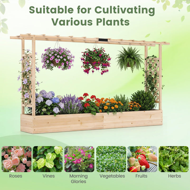 Giantex Wooden Raised Garden Bed with Trellis &amp; Hanging Roof