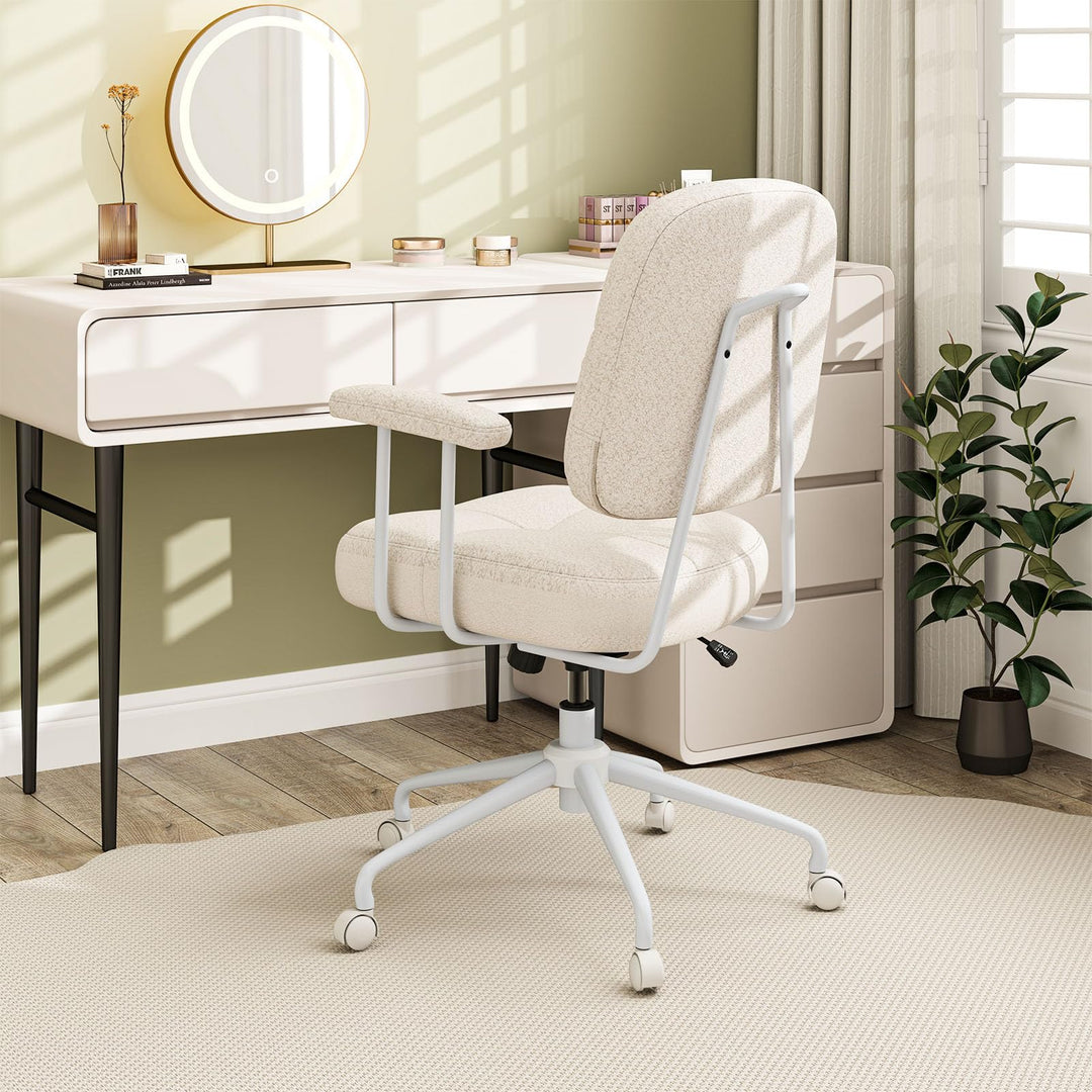 Giantex Mid Century Modren Office Chair, Faux Fur Desk Chair w/Armrest &amp; Mid Back