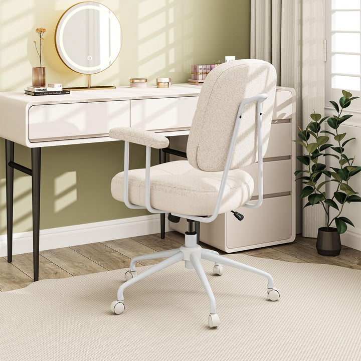 Giantex Mid Century Modren Office Chair, Faux Fur Desk Chair w/Armrest &amp; Mid Back