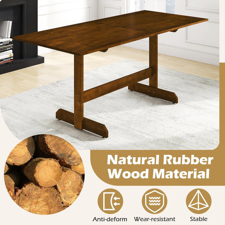 Giantex 71" Dining Table with H-shaped Rubber Wood Leg and Wood Grain Tabletop