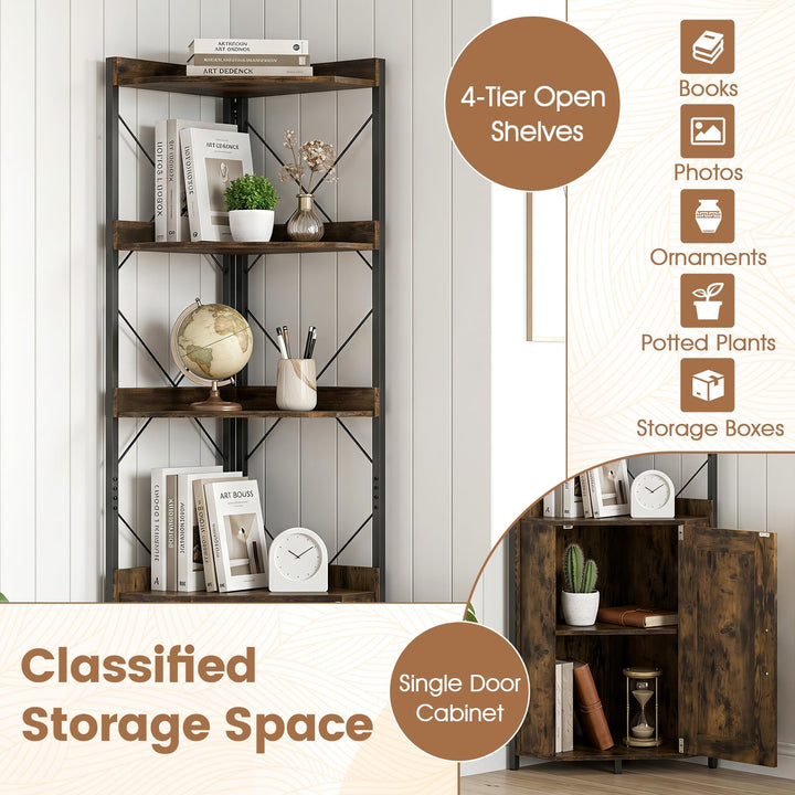 Giantex 6-Tier Corner Shelf with Cabinet - 71" Tall Free Standing Storage Shelves Rack Plant Stand