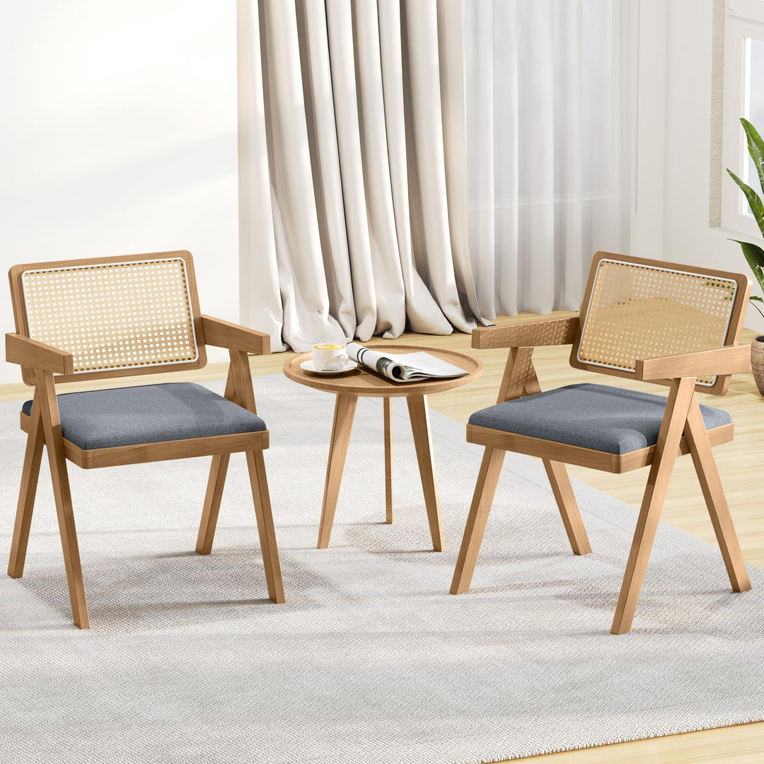 Giantex Rattan Dining Chairs, Leathaire Kitchen Chairs w/Armrests &amp; Padded Cushion