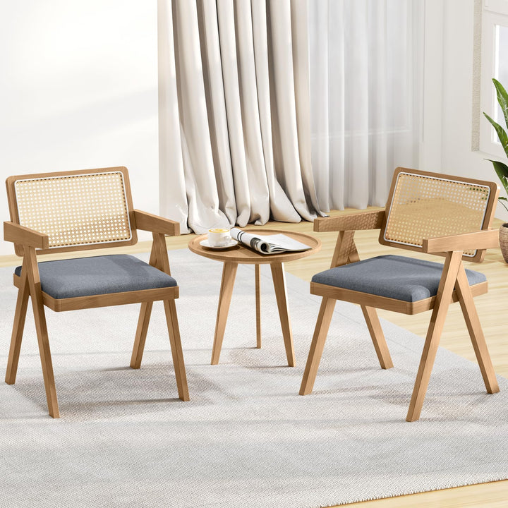 Giantex Rattan Dining Chairs, Leathaire Kitchen Chairs w/Armrests &amp; Padded Cushion