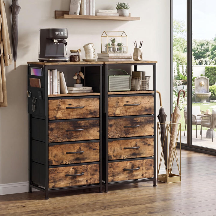 GIANTEX Modern 34" Bedside Table with 4 Fabric Drawers (1/2)