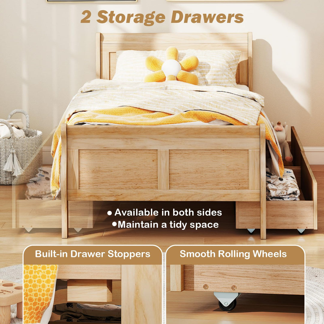 Giantex Twin/ Full/ Queen Bed with 2 Storage Drawers Wood Platform Bed with Headboard &amp; Footboard