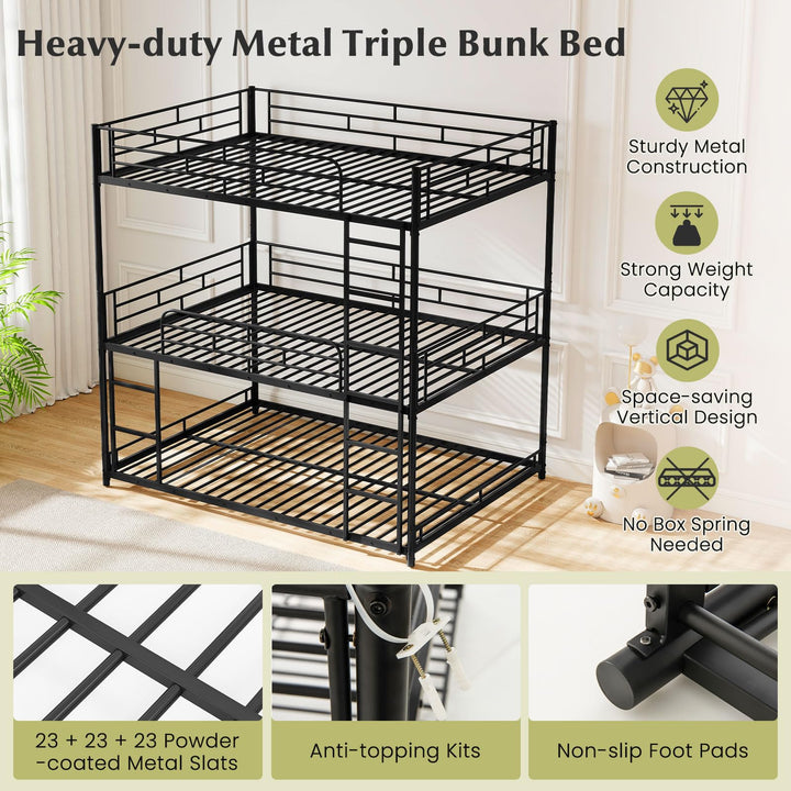 Giantex Metal Full Over Full Over Full Bunkbeds with Safety Guardrails &amp; 2 Ladders