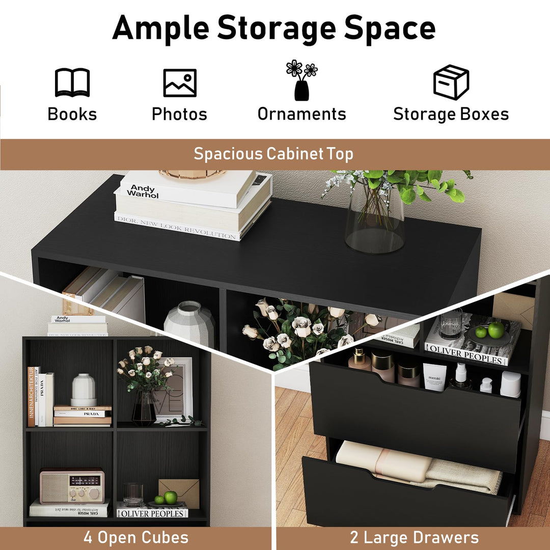 Giantex Bookshelf with 4 Cubes &amp; 2 Drawers 51” Tall Floor Bookcase with Anti-tip Kits