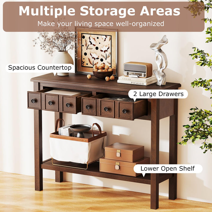 Giantex 38" Narrow Console Table with 2 Drawers &amp; Bottom Open Shelf