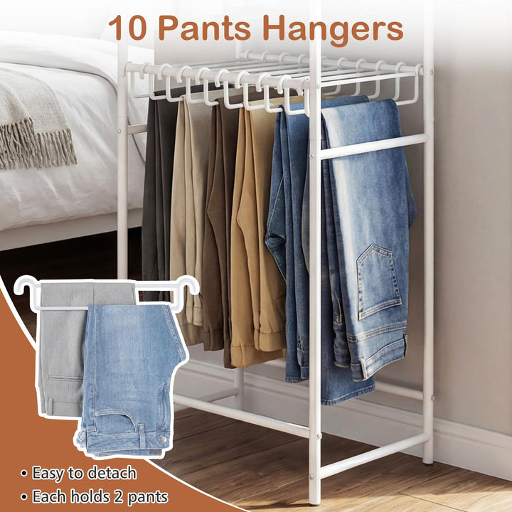 Giantex Heavy-Duty White Garment Rack with 6 Hanging Rods &amp; 10 Pants Hangers
