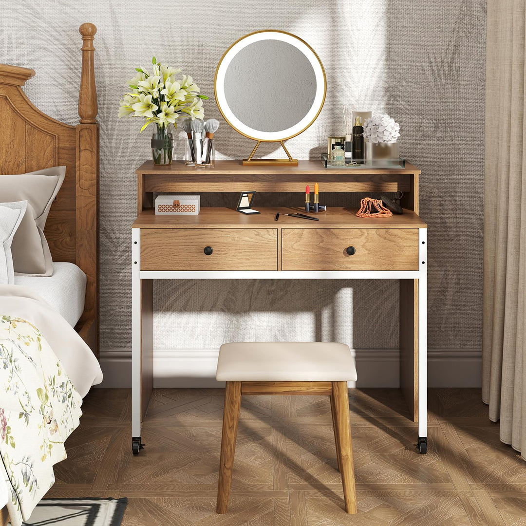 Giantex Small Computer Desk with Hutch &amp; Drawers