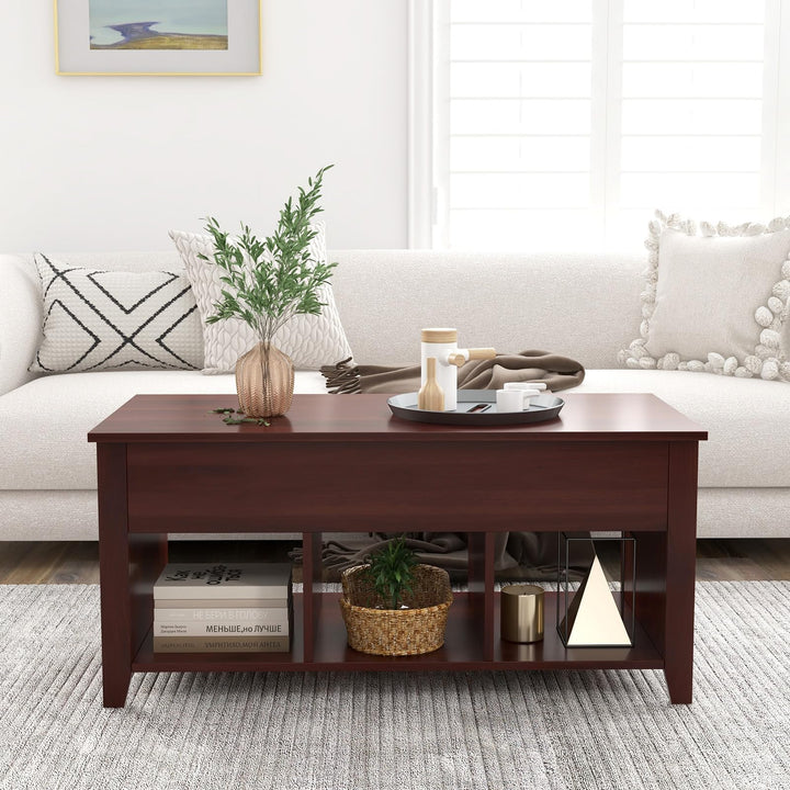 Giantex Lift Top Coffee Table - Rectangular Wooden Table w/Hidden Compartment &amp; Open Storage Shelves