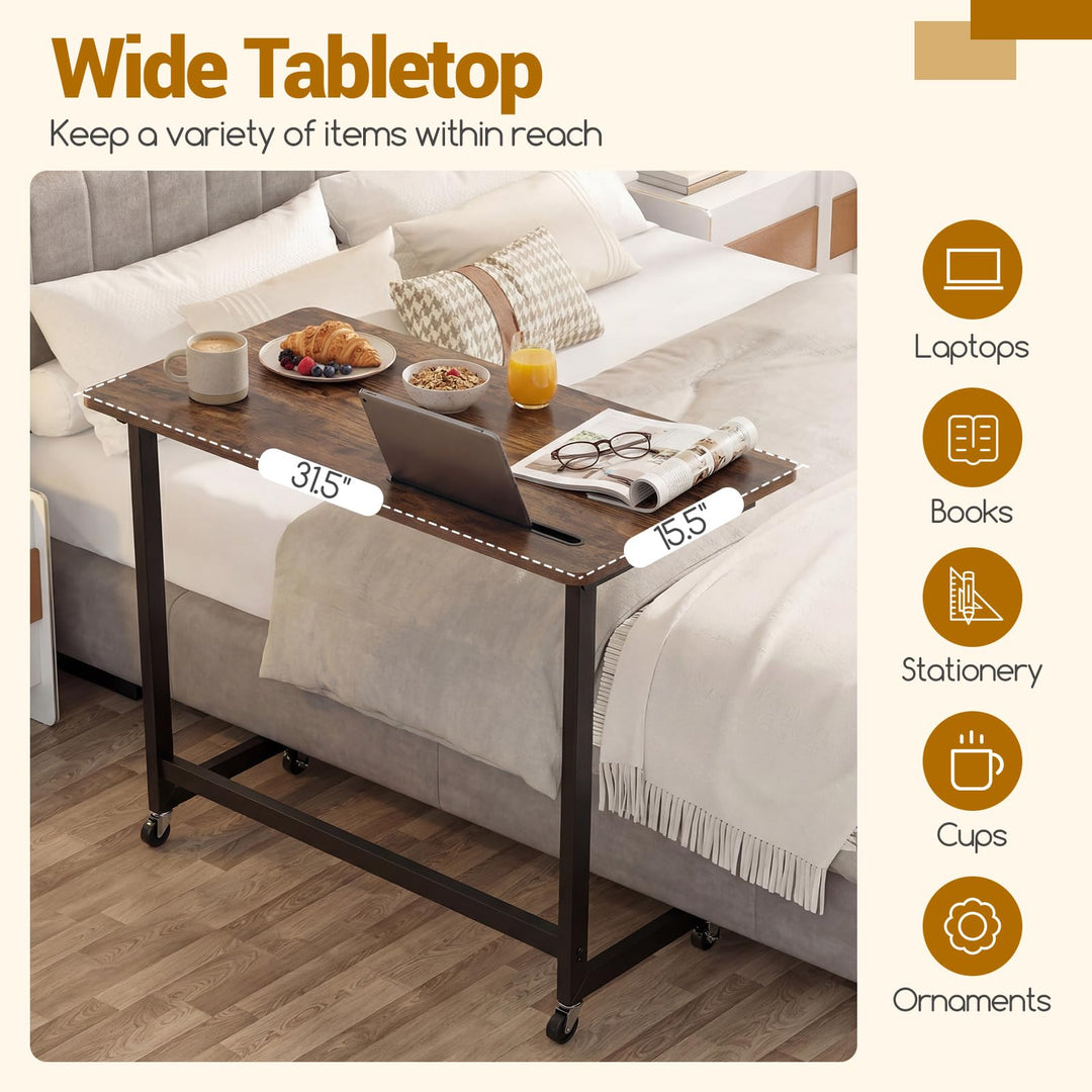 Giantex Mobile C-Shape Side Table - Rolling Bedside Table w/Tablet Slot